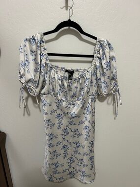 Forever 21 White Mini Dress with Blue Floral Print
